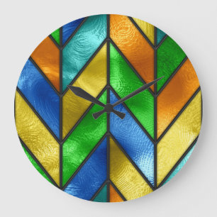 Chevron Coloured Glass Texture Large Clock