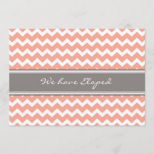 Chevron Coral Grey Elopement Announcement Cards