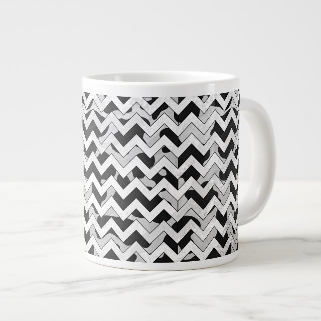 Chevron Cow Black and White Large Coffee Mug (Front Right)