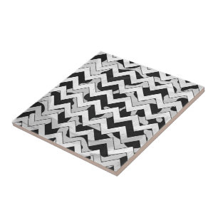 Chevron Cow Black and White Tile