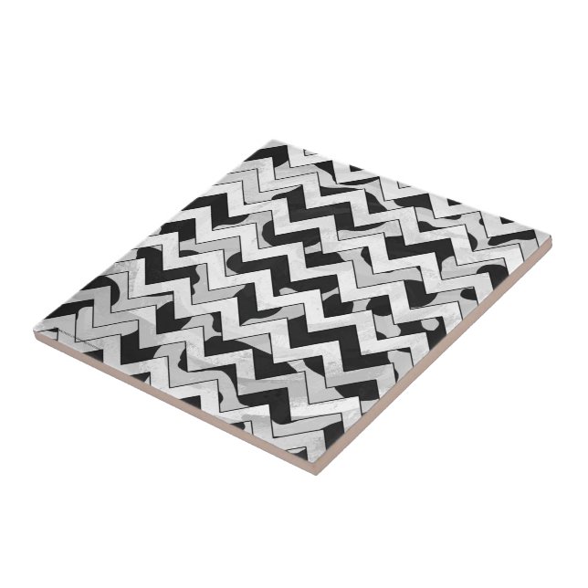 Chevron Cow Black and White Tile (Side)