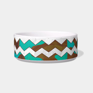 Chevron Cow Brown and Teal Print Bowl
