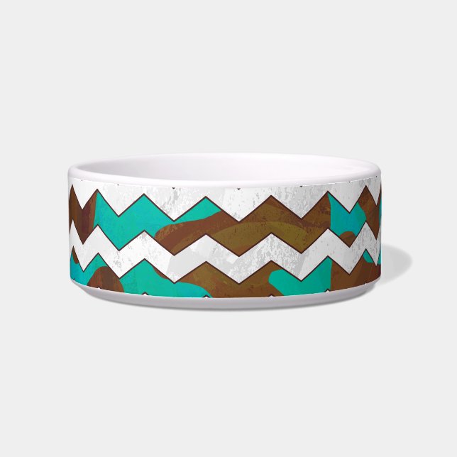 Chevron Cow Brown and Teal Print Bowl (Right)