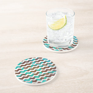 Chevron Cow Brown and Teal Print Coaster