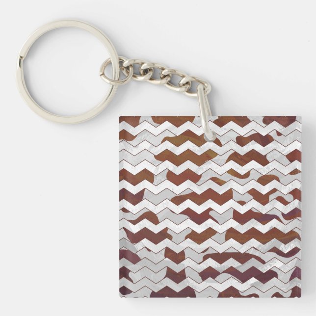 Chevron Cow Brown and White Print Keychain (Front)