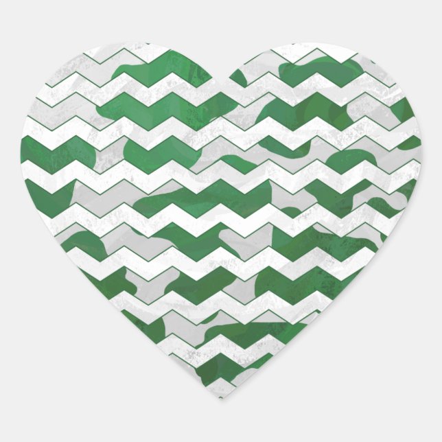 Chevron Cow Green and White Print Heart Sticker (Front)