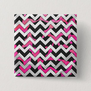 Chevron Cow Hot Pink and Black Print 2 Inch Square Button