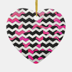 Chevron Cow Hot Pink and Black Print Ceramic Ornament