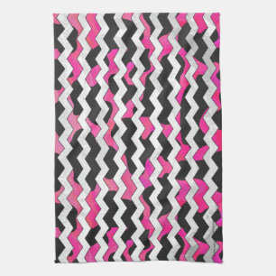Chevron Cow Hot Pink and Black Print Kitchen Towel