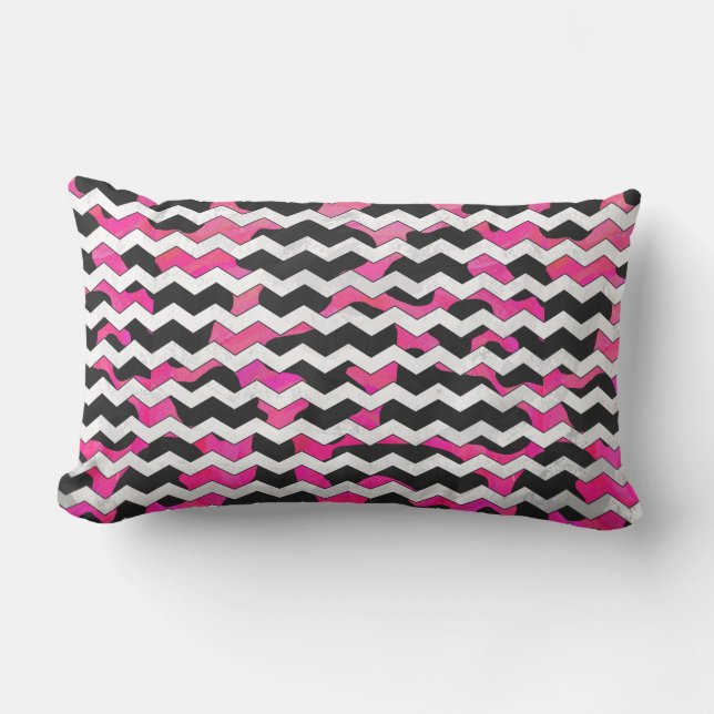 Chevron Cow Hot Pink and Black Print Lumbar Pillow (Front)