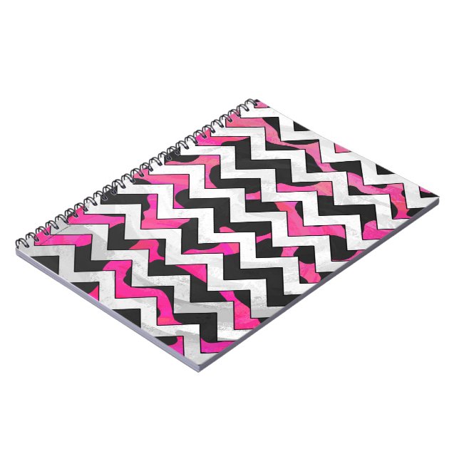 Chevron Cow Hot Pink and Black Print Notebook (Left Side)