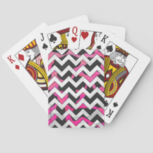 Chevron Cow Hot Pink and Black Print Playing Cards