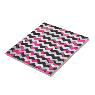 Chevron Cow Hot Pink and Black Print Tile