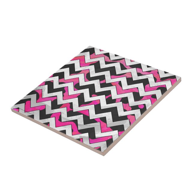 Chevron Cow Hot Pink and Black Print Tile (Side)