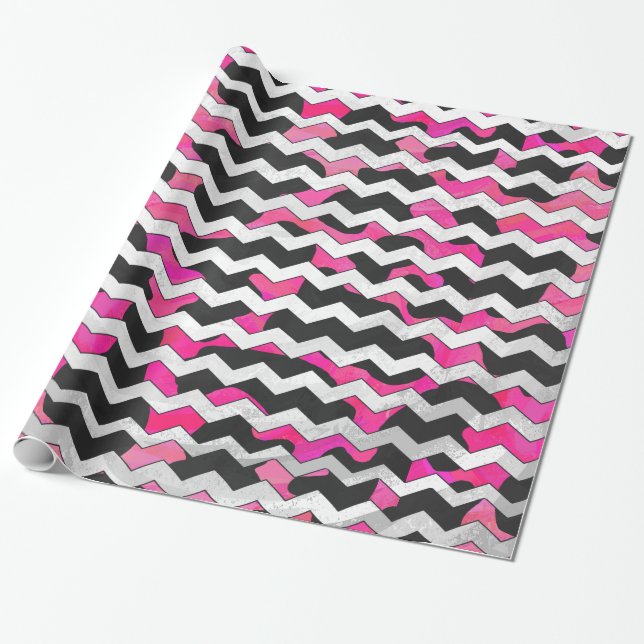 Chevron Cow Hot Pink and Black Print Wrapping Paper (Unrolled)