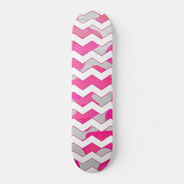 Chevron Cow Hot Pink and White Print Skateboard (Front)
