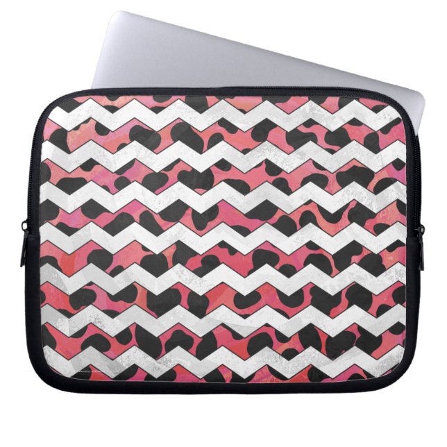 Chevron Cow Pink and Black Laptop Sleeve (Front)