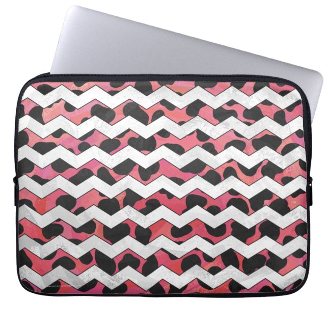 Chevron Cow Pink and Black Laptop Sleeve (Front)