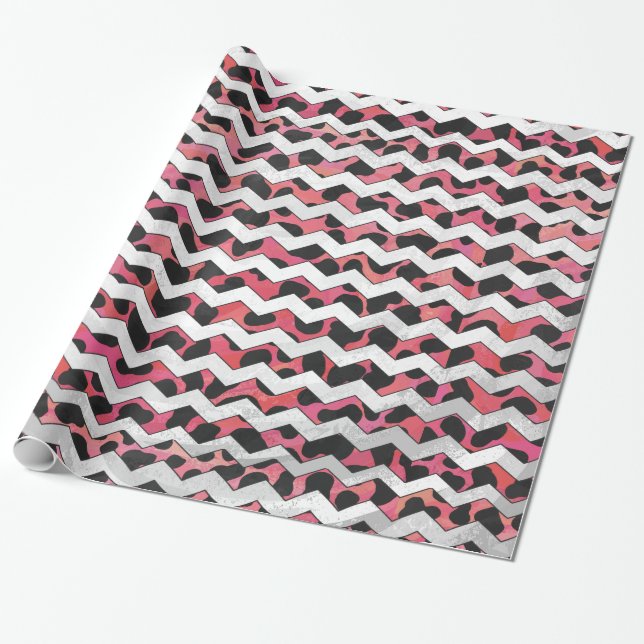 Chevron Cow Pink and Black Wrapping Paper (Unrolled)