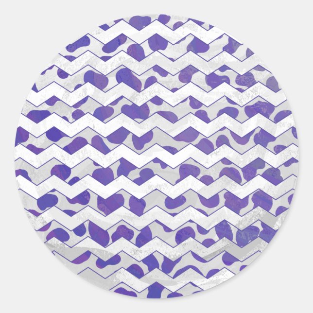Chevron Dalmatian Purple and White Classic Round Sticker (Front)