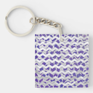 Chevron Dalmatian Purple and White Keychain
