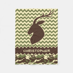 Chevron Deer Buck Camouflage Add Name Fleece Blanket