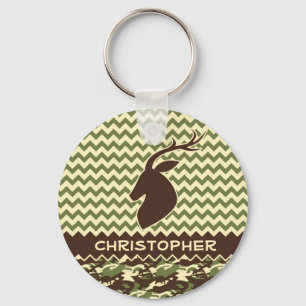 Chevron Deer Buck Camouflage Personalize Keychain