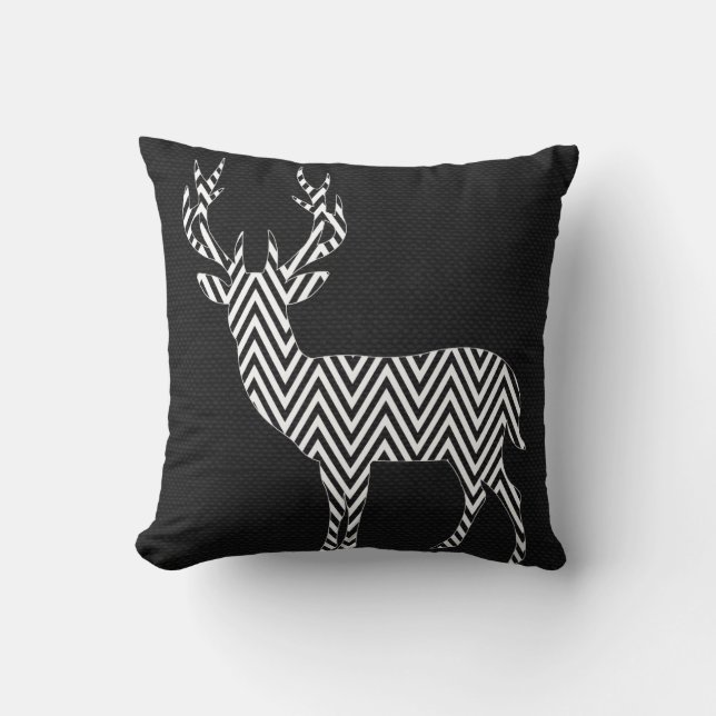Chevron Deer Silhouette on Burlap | black white Throw Pillow (Front)