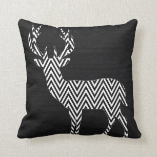 Chevron Deer Silhouette on Burlap   black white Throw Pillow