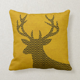 Chevron Deer Silhouette on Burlap   mustard Throw Pillow