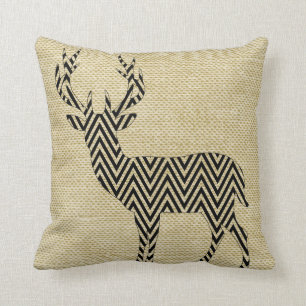 Chevron Deer Silhouette on Burlap   oatmeal Throw Pillow