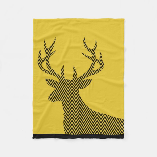 Chevron Deer Stag Silhouette | gold black Fleece Blanket (Front)