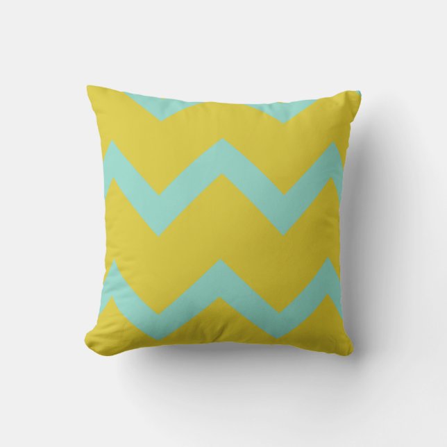 Chevron Designer Pillow: aqua+chartreuse Throw Pillow (Front)
