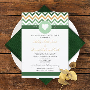Chevron Emerald Green Gold Faire-part de mariage