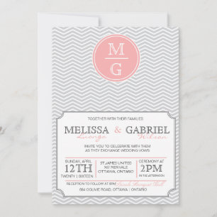Chevron Faire-part de mariage rose moderne