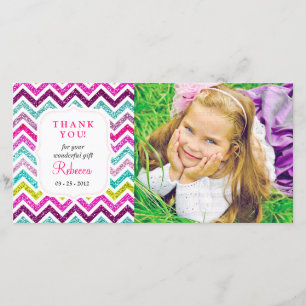Chevron Faux Glitter Rainbow Thank you Card