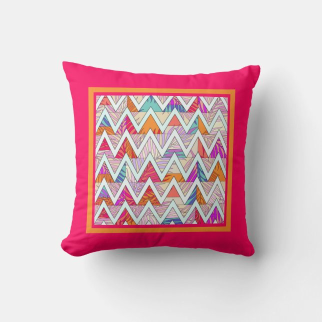 Chevron feuilleté sur Coussin rose/orangeThrow (Recto)