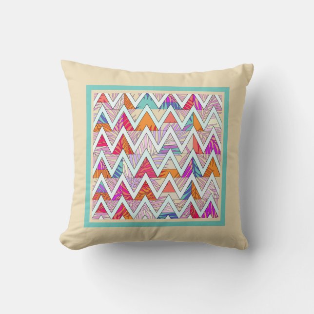 Chevron feuilleté sur Coussin Tan/MintThrow (Recto)