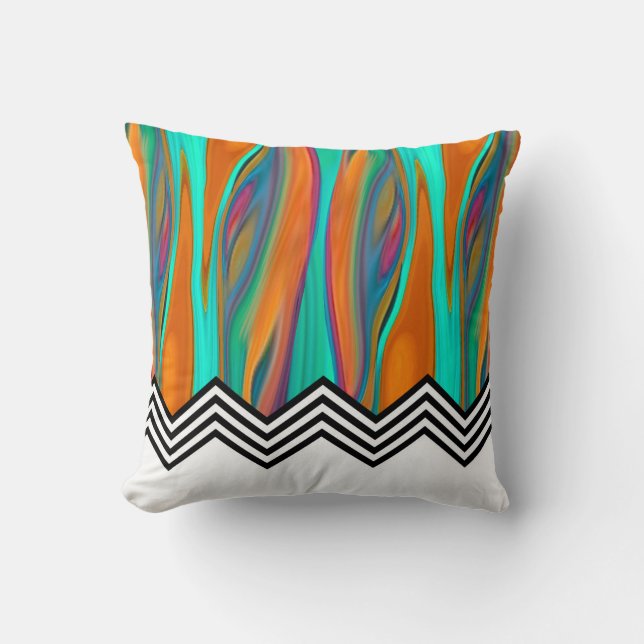Chevron Flame | aqua orange violet black white Throw Pillow (Front)