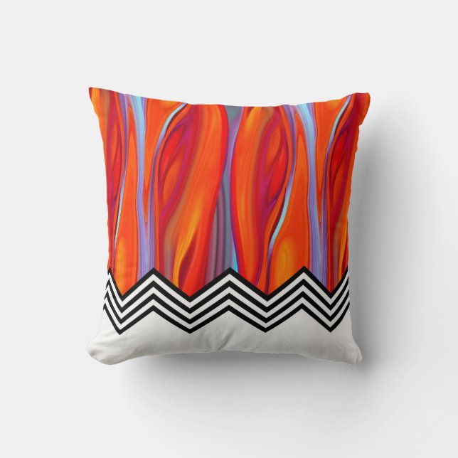 Chevron Flame | red orange blue lilac black white Throw Pillow (Front)