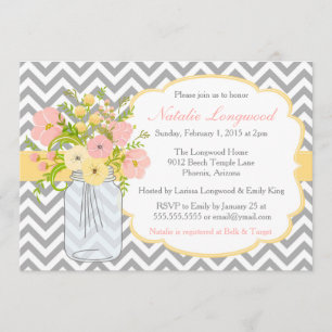 Chevron Floral Bridal or Baby Shower Invitation