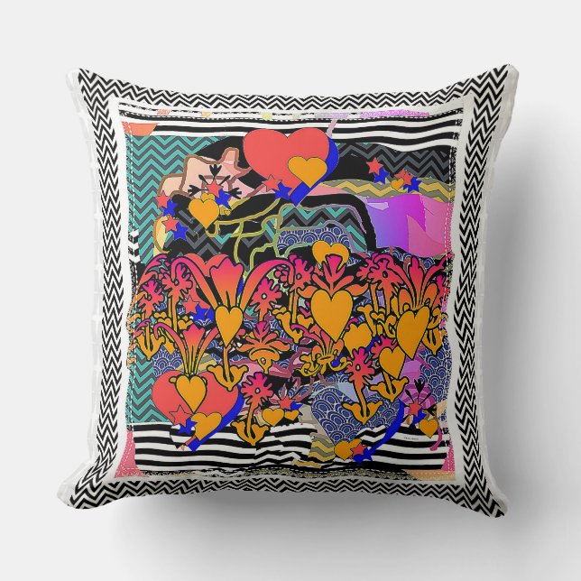Chevron Floral Hearts Throw Pillow (Front)