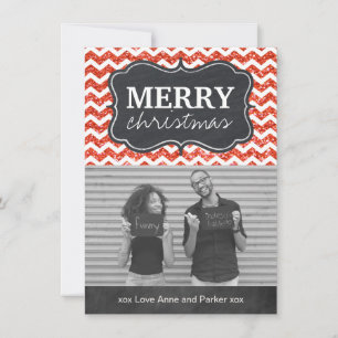 Chevron Glitter Chalkboard Christmas Photo Cards