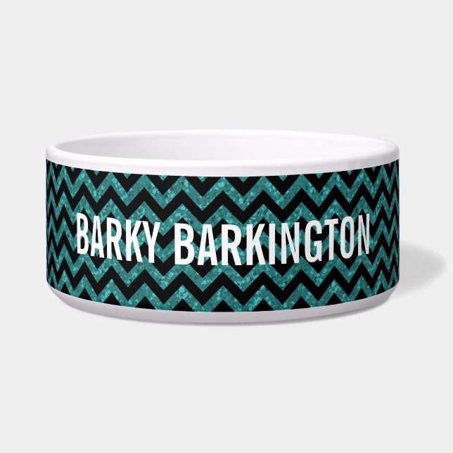Chevron Glitter Look Dog Bowl (Front)