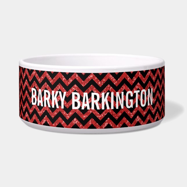 Chevron Glitter Look Dog Bowl (Front)