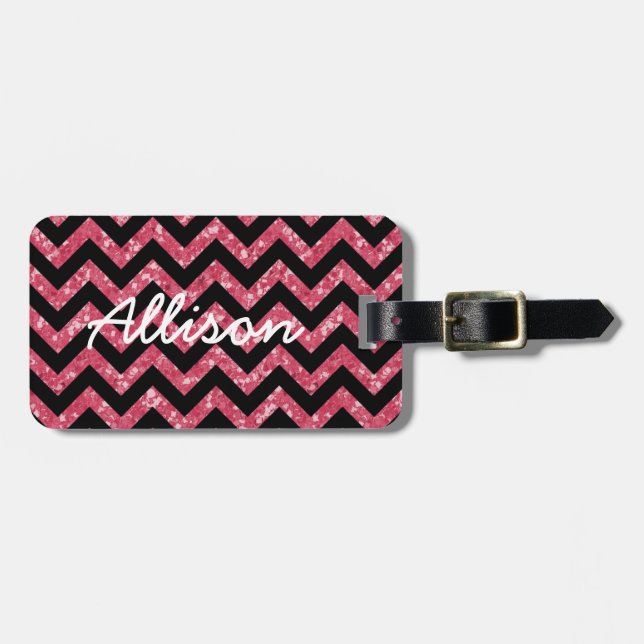 Chevron Glitter Look Luggage Tag (Front Horizontal)