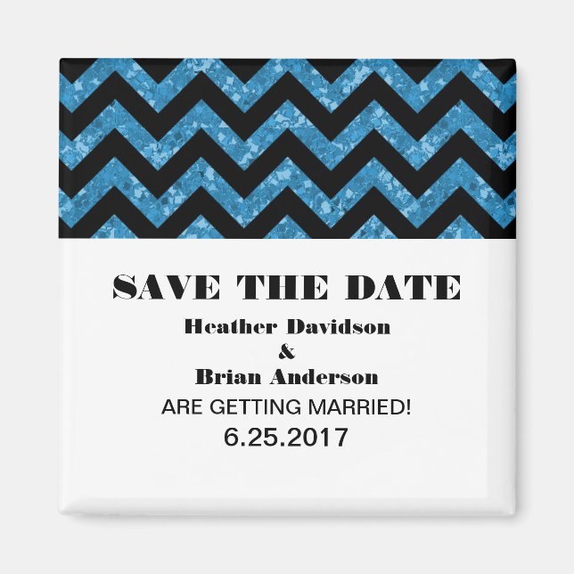 Chevron Glitter Save the Date Magnet, Blue Magnet (Front)