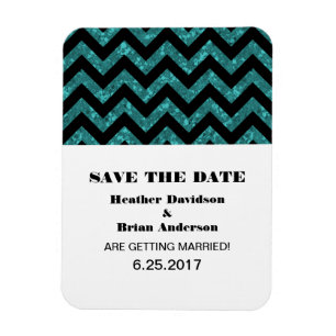 Chevron Glitter Save the Date Magnet, Teal Magnet