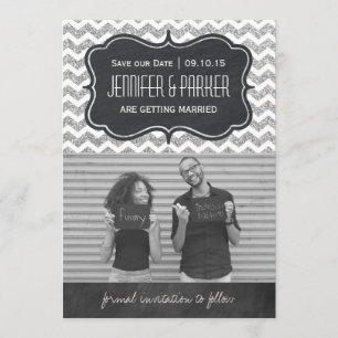 Chevron Glitter Save the Date Photo Cards