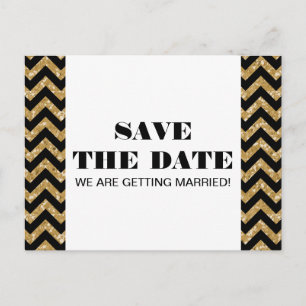 Chevron Glitter Save the Date Postcard, Gold Announcement Postcard